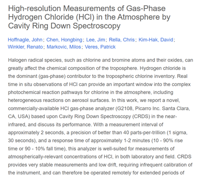 英文文獻(xiàn)（Picarro G2108）High-resolution Measurements of Gas-Phase Hydrogen Chloride (HCl) in the Atmosphere by Cavity Ring Down Spectroscopy